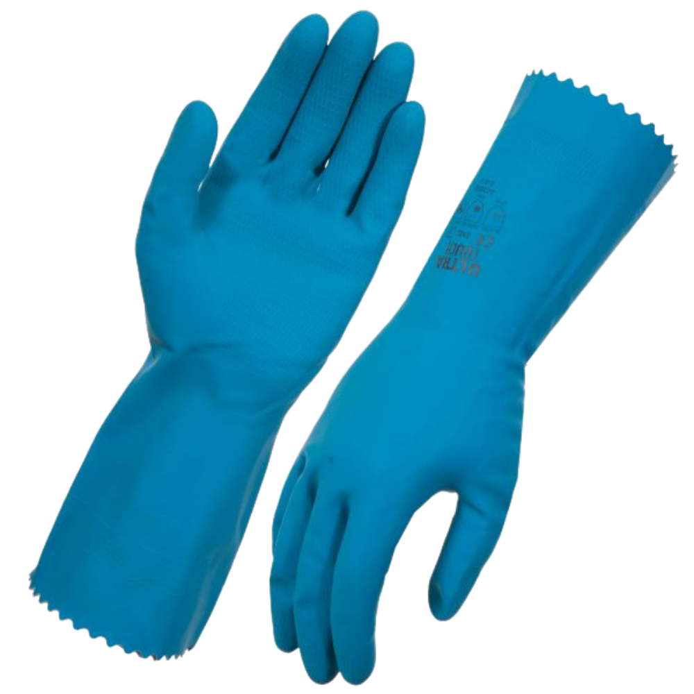 Ultra Touch Blue Silverlined Rubber Gloves 300mm Cuff