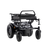 Folded power wheelchair in black with sturdy rear wheels and compact design for easy portability, ideal for mobility assistance and travel. Image includes an overlay of the Platinum Health logo.