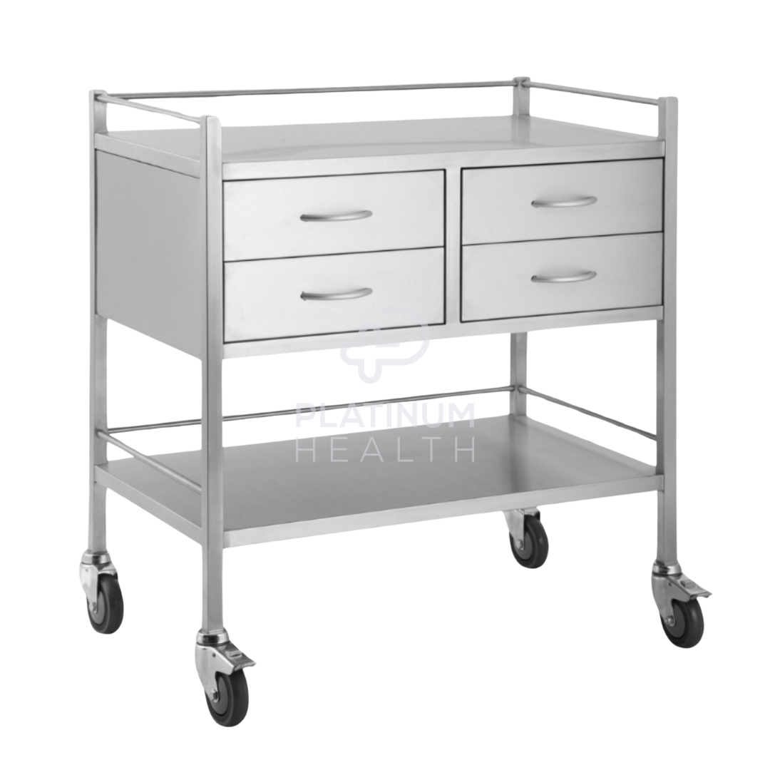 Stainless Steel Double Trolley Four Drawer Two Over Two