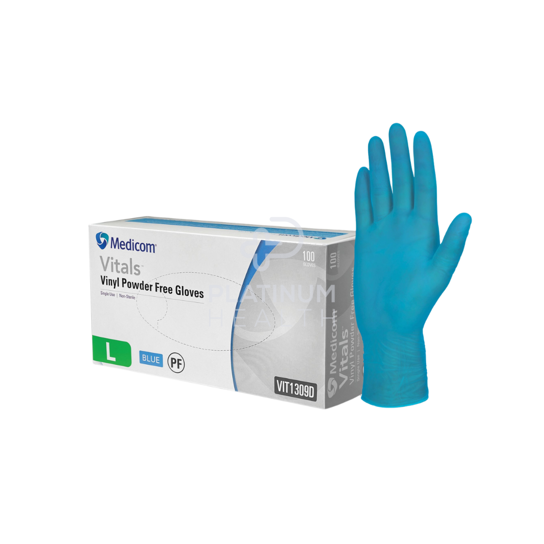 Medicom Vitals Vinyl Blue Powder Free Gloves – Platinum Health Supply