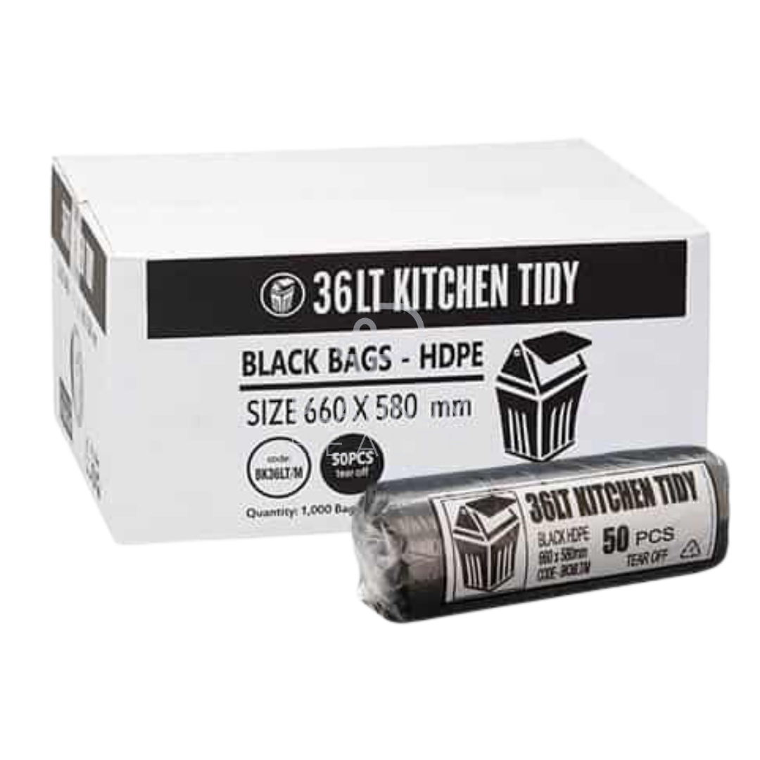 Kitchen Tidy Large 36Lt Black Bin Liners