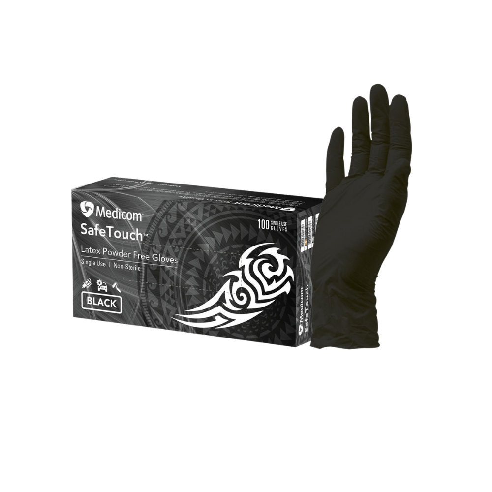Safetouch Ultimate Black Latex Powder Free Medical Examination Gloves 6.5G